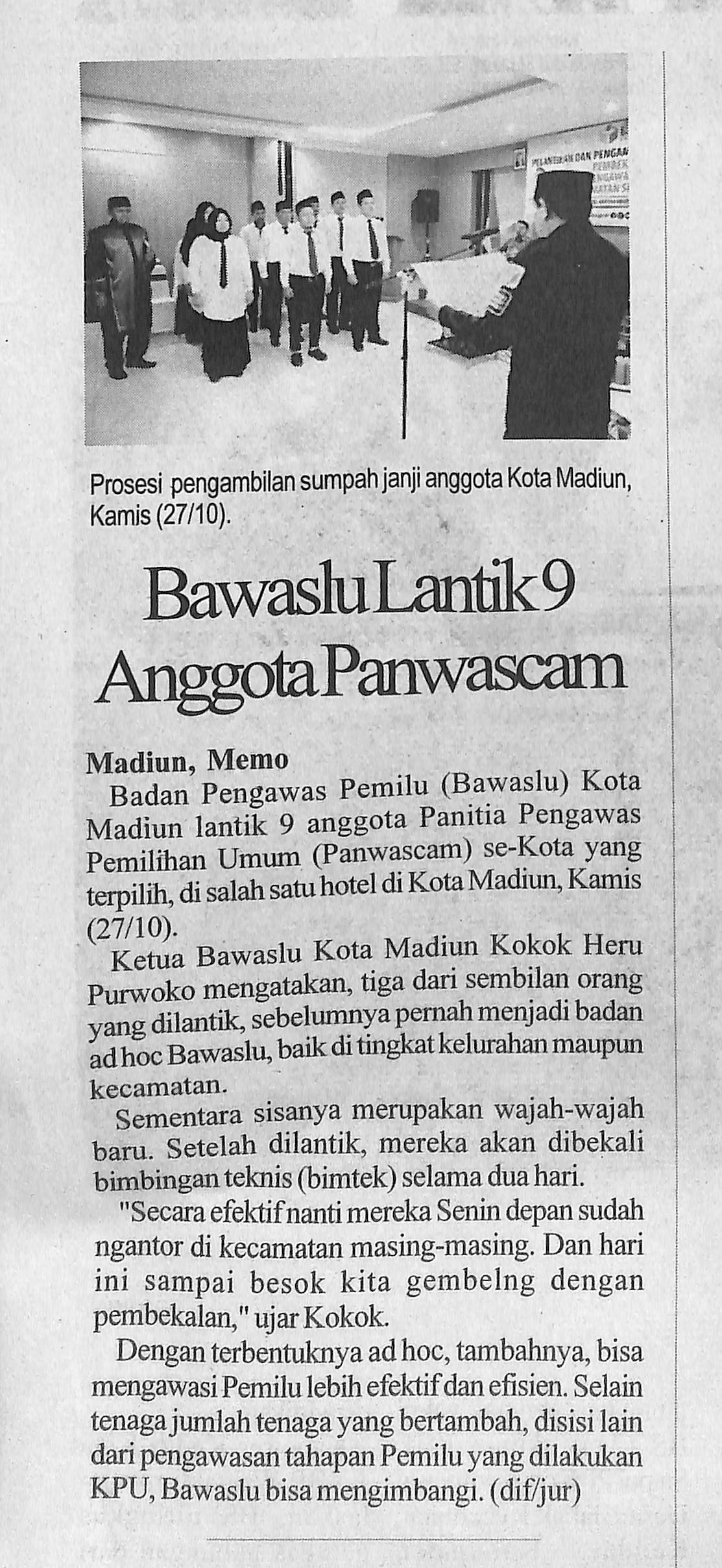 Bawaslu Lantik 9 Anggota Panwascam