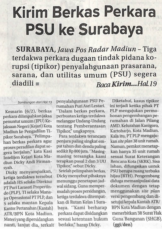 Kirim Berkas Perkara PSU ke Surabaya