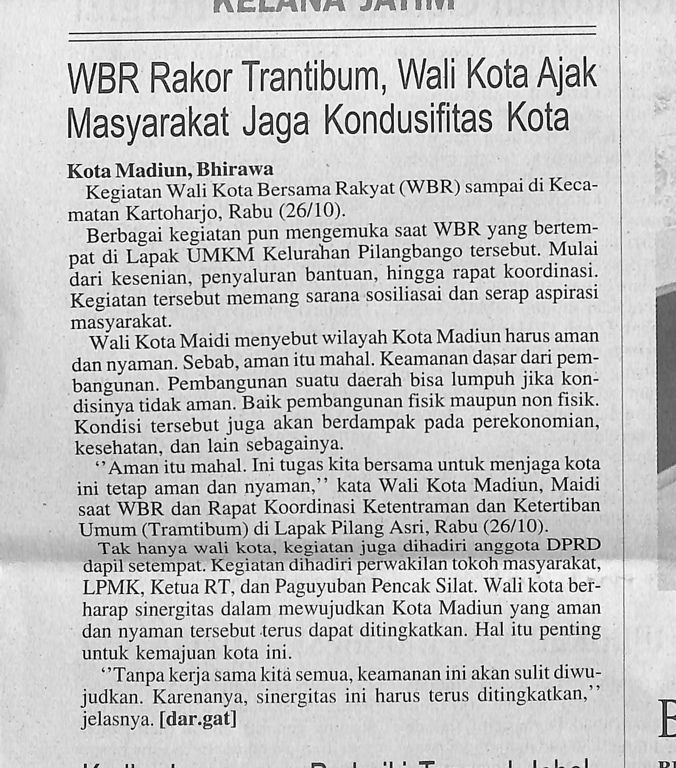 WBR Rakor Trantibum, Walikota Ajak Masyarakat Jaga Kondusifitas Kota