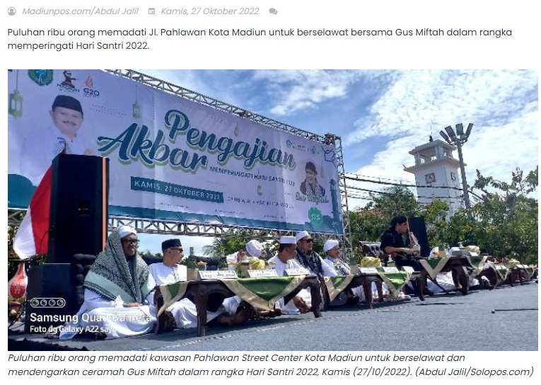 Puluhan Ribu Orang Putihkan Jl. Pahlawan Madiun, Berselawat & Mendengarkan Tausiah Gus Miftah
