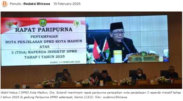 DPRD Kota Madiun Sampaikan Nota Penjelasan 3 Raperda Inisiatif Tahap I