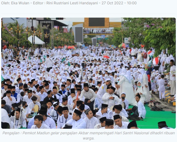 Ribuan Warga Padati Jalan Pahlawan Madiun Peringati Hari Santri Nasional