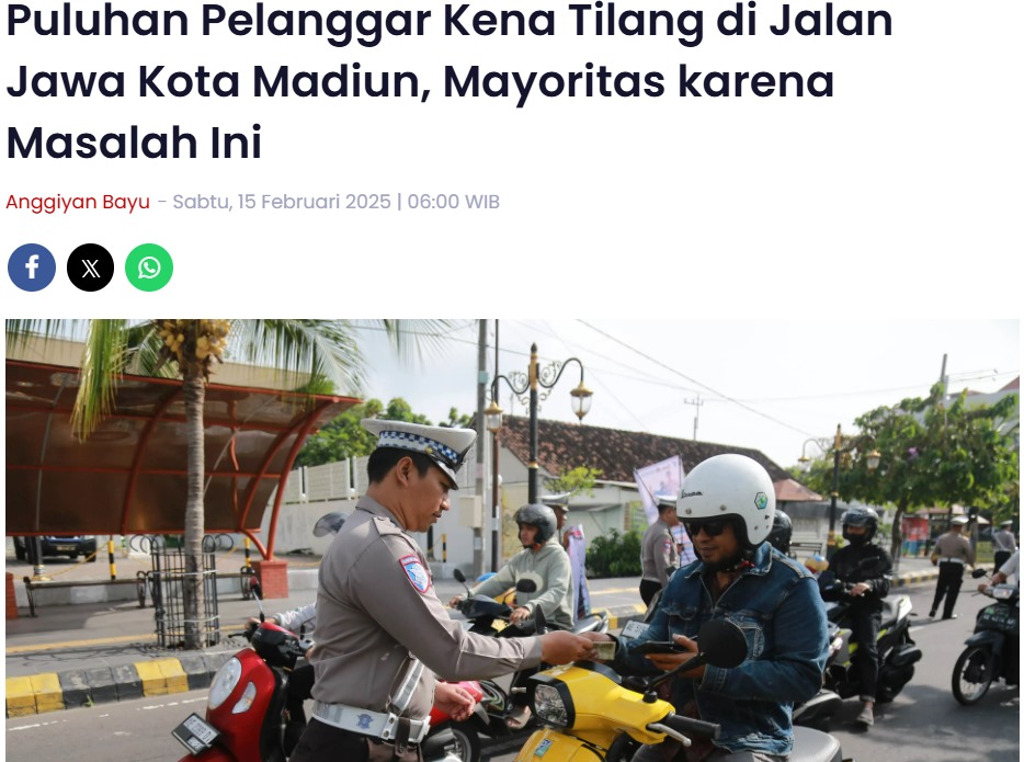 Puluhan Pelanggar Kena Tilang di Jalan Jawa Kota Madiun, Mayoritas karena Masalah Ini