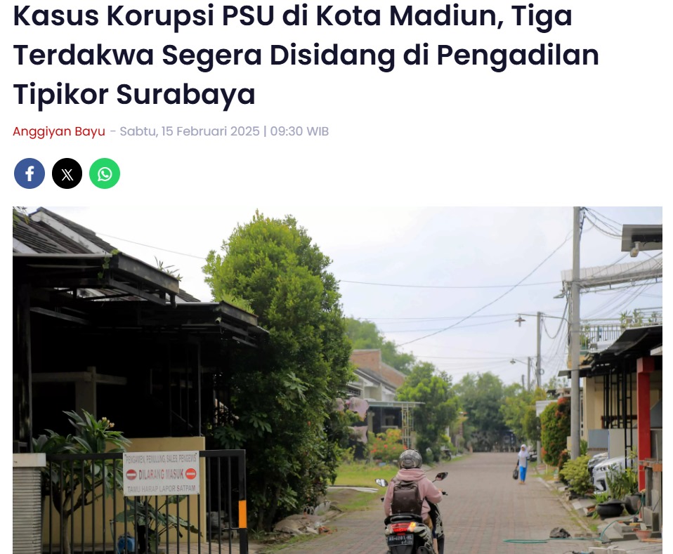 Kasus Korupsi PSU di Kota Madiun, Tiga Terdakwa Segera Disidang di Pengadilan Tipikor Surabaya