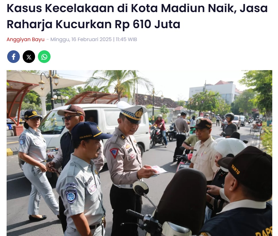 Kasus Kecelakaan di Kota Madiun Naik, Jasa Raharja Kucurkan Rp 610 Juta