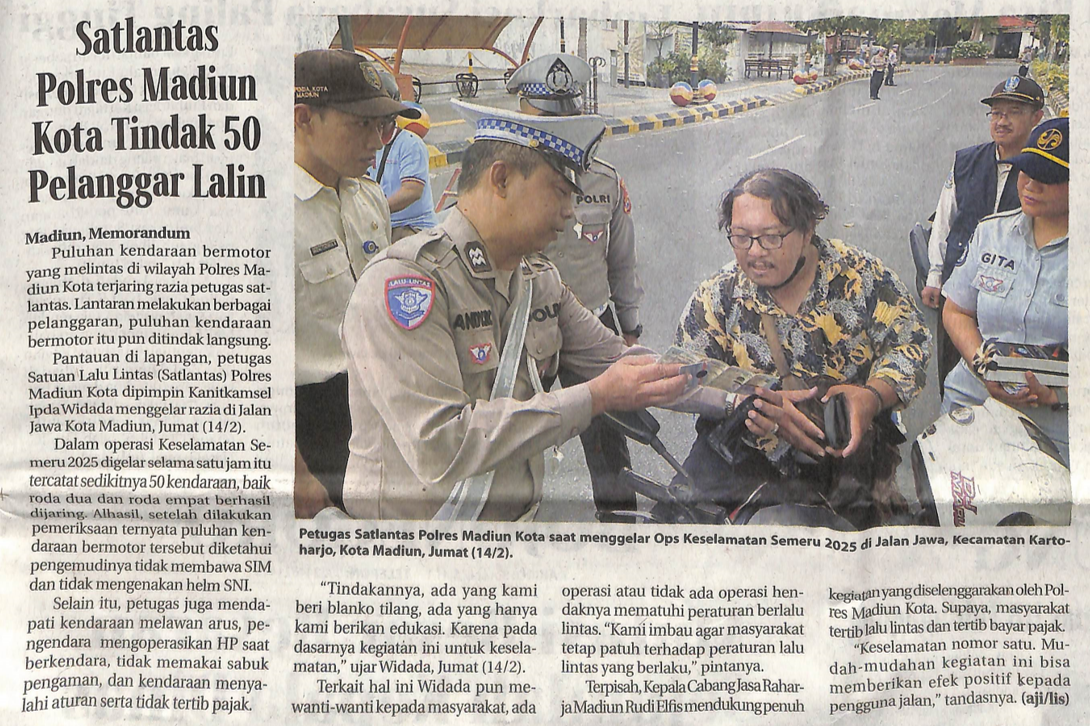Satlantas Polres Madiun Kota Tindak 50 Pelanggar Lalin