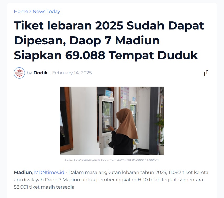 Tiket lebaran 2025 Sudah Dapat Dipesan, Daop 7 Madiun Siapkan 69.088 Tempat Duduk