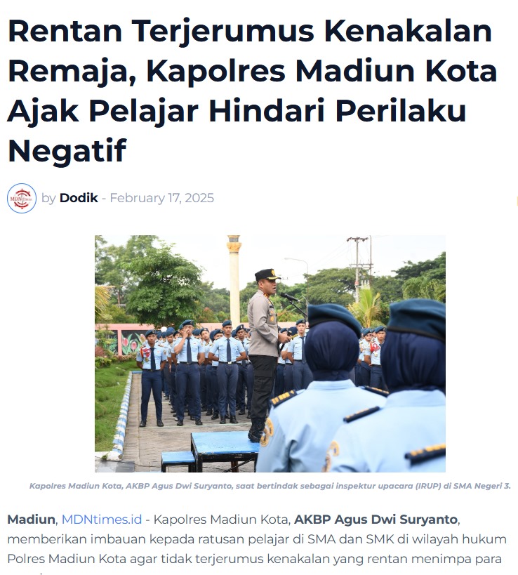 Rentan Terjerumus Kenakalan Remaja, Kapolres Madiun Kota Ajak Pelajar Hindari Perilaku Negatif