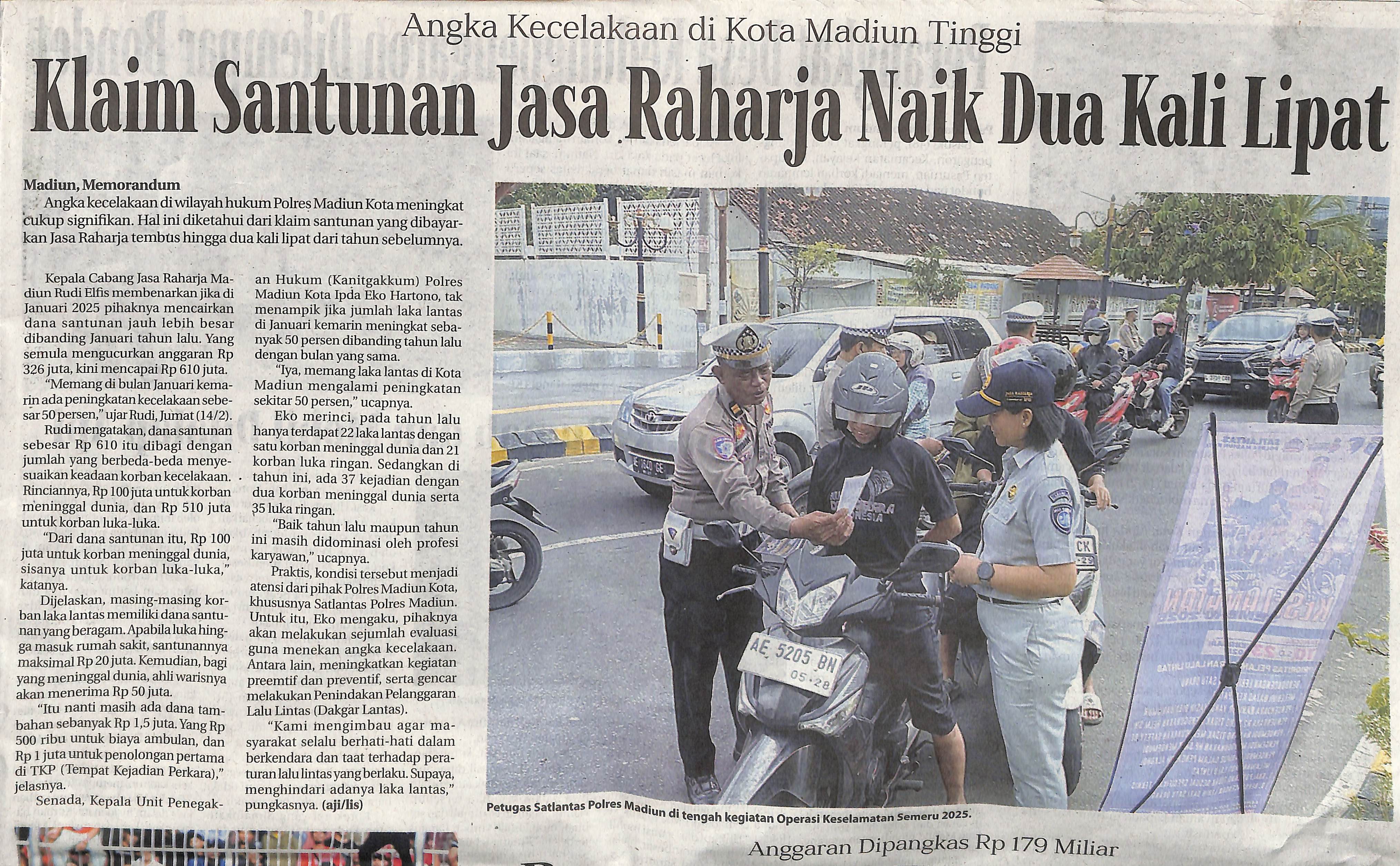 Klaim Santunan Jasa Raharja Naik Dua Kali Lipat