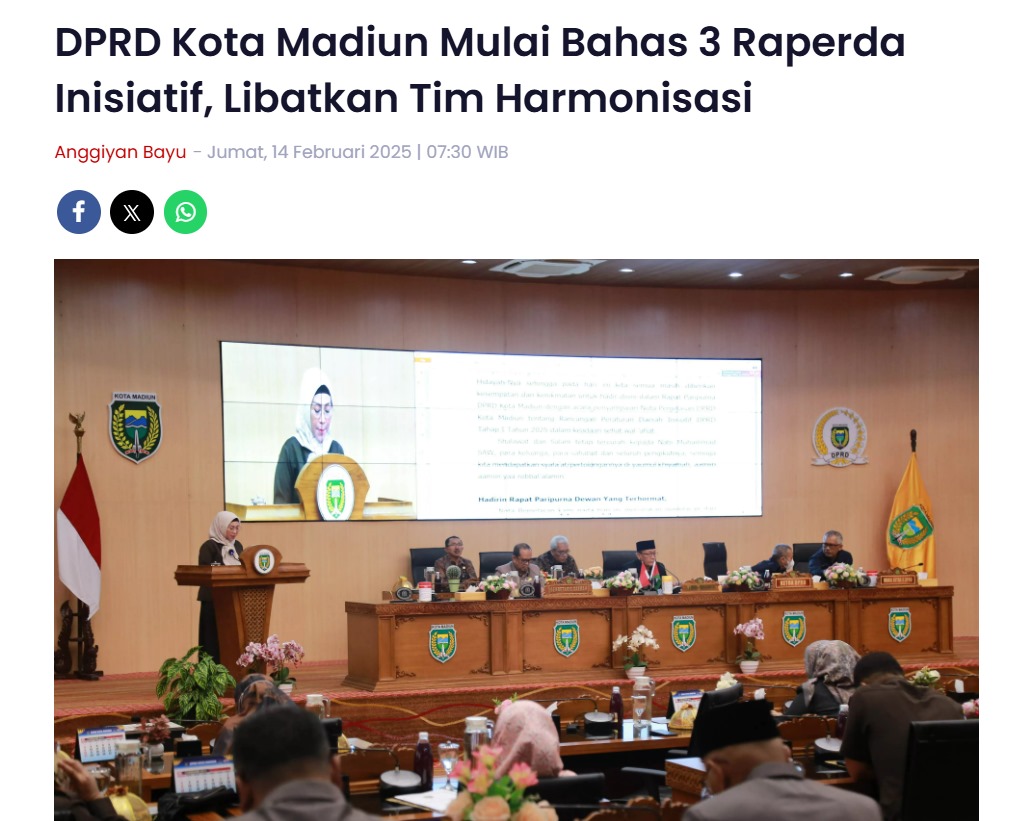DPRD Kota Madiun Mulai Bahas 3 Raperda Inisiatif, Libatkan Tim Harmonisasi