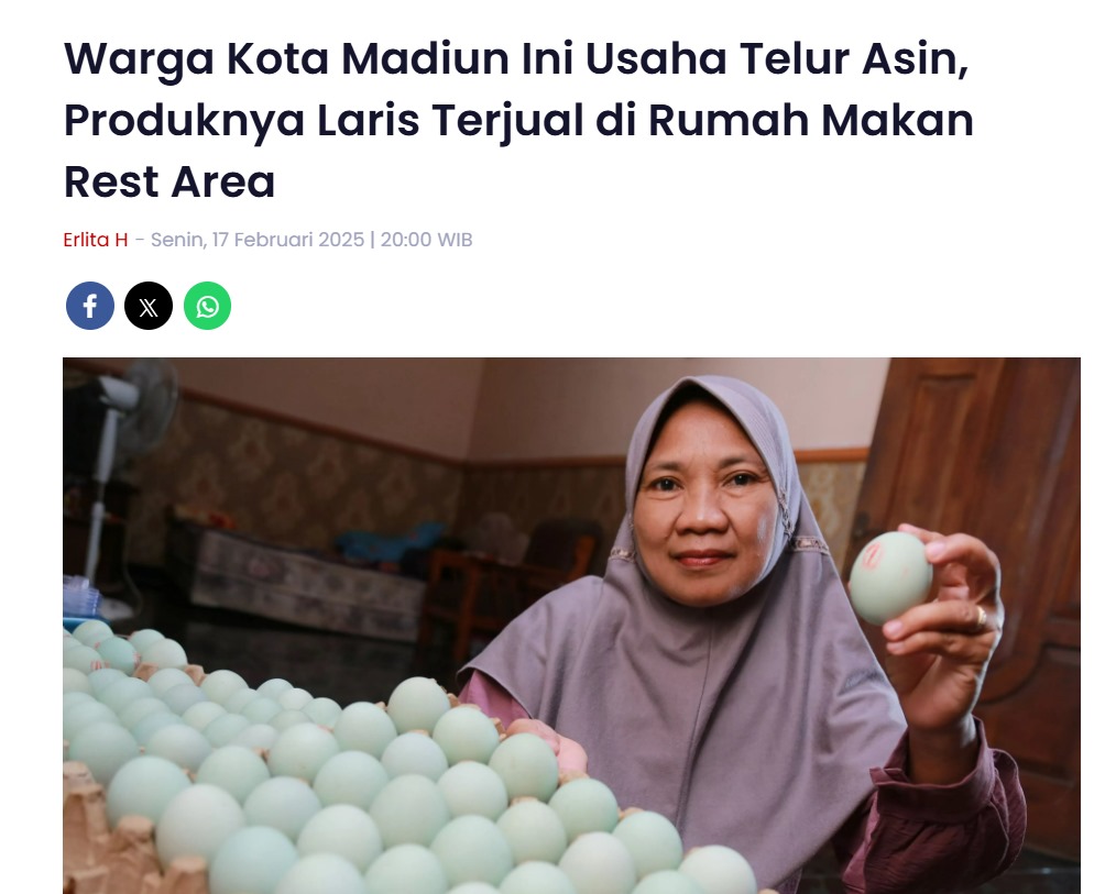 Warga Kota Madiun Ini Usaha Telur Asin, Produknya Laris Terjual di Rumah Makan Rest Area