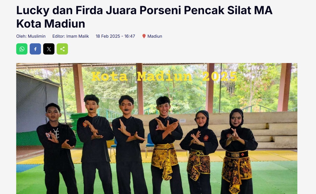 Lucky dan Firda Juara Porseni Pencak Silat MA Kota Madiun