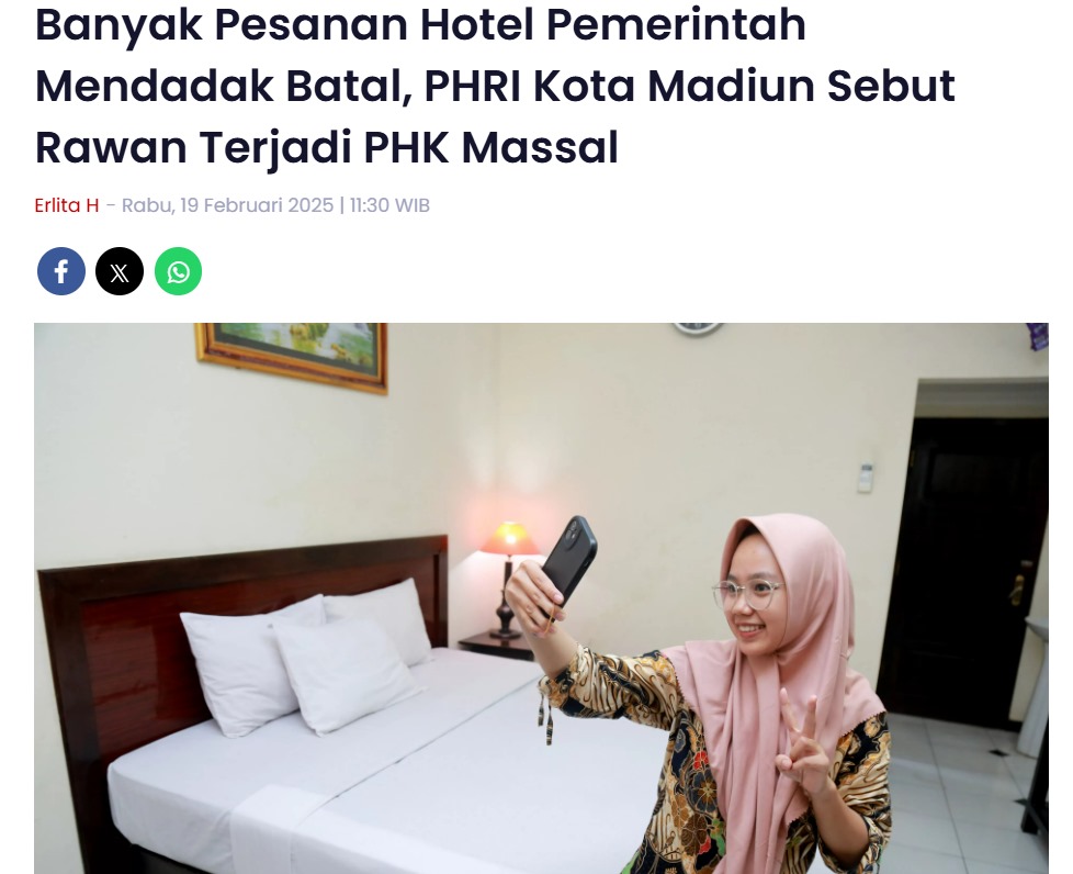 Banyak Pesanan Hotel Pemerintah Mendadak Batal, PHRI Kota Madiun Sebut Rawan Terjadi PHK Massal