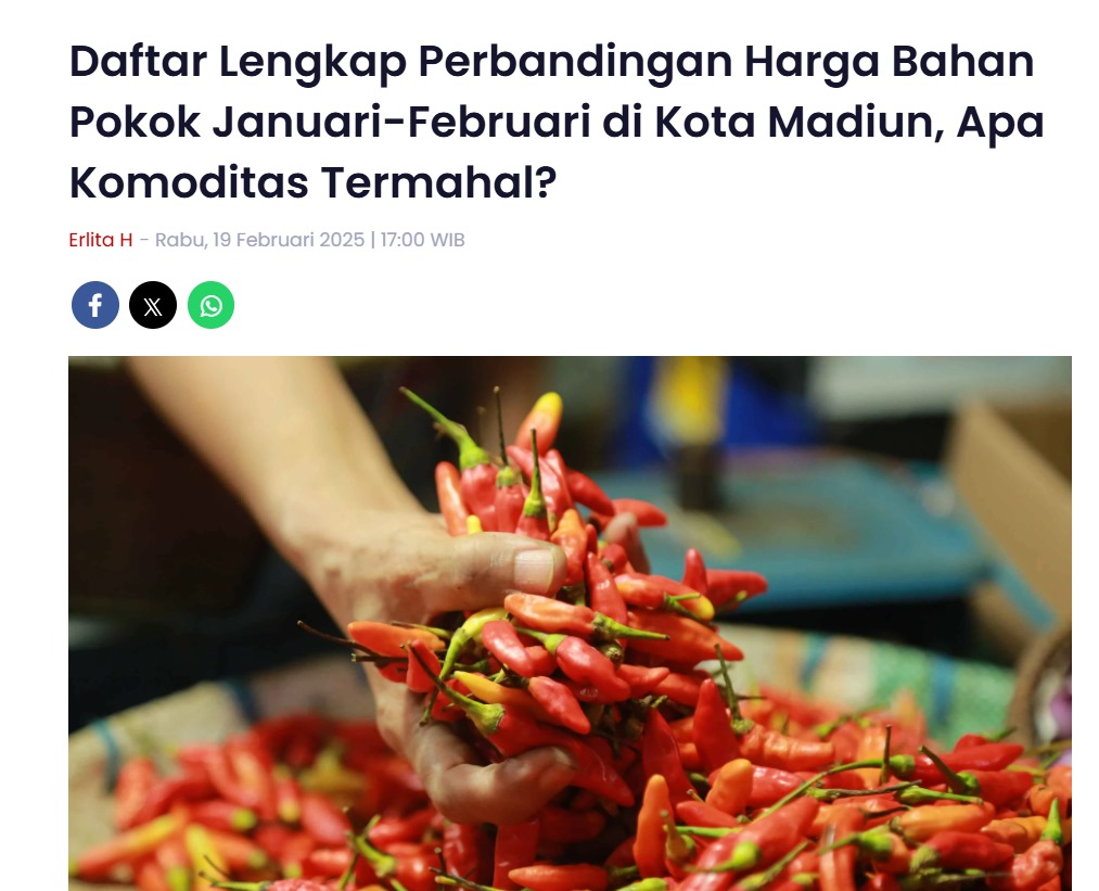 Daftar Lengkap Perbandingan Harga Bahan Pokok Januari-Februari di Kota Madiun, Apa Komoditas Termahal?