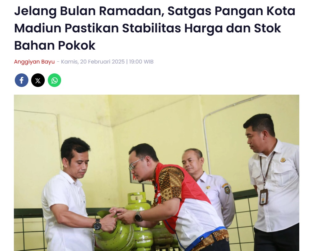 Jelang Bulan Ramadan, Satgas Pangan Kota Madiun Pastikan Stabilitas Harga dan Stok Bahan Pokok