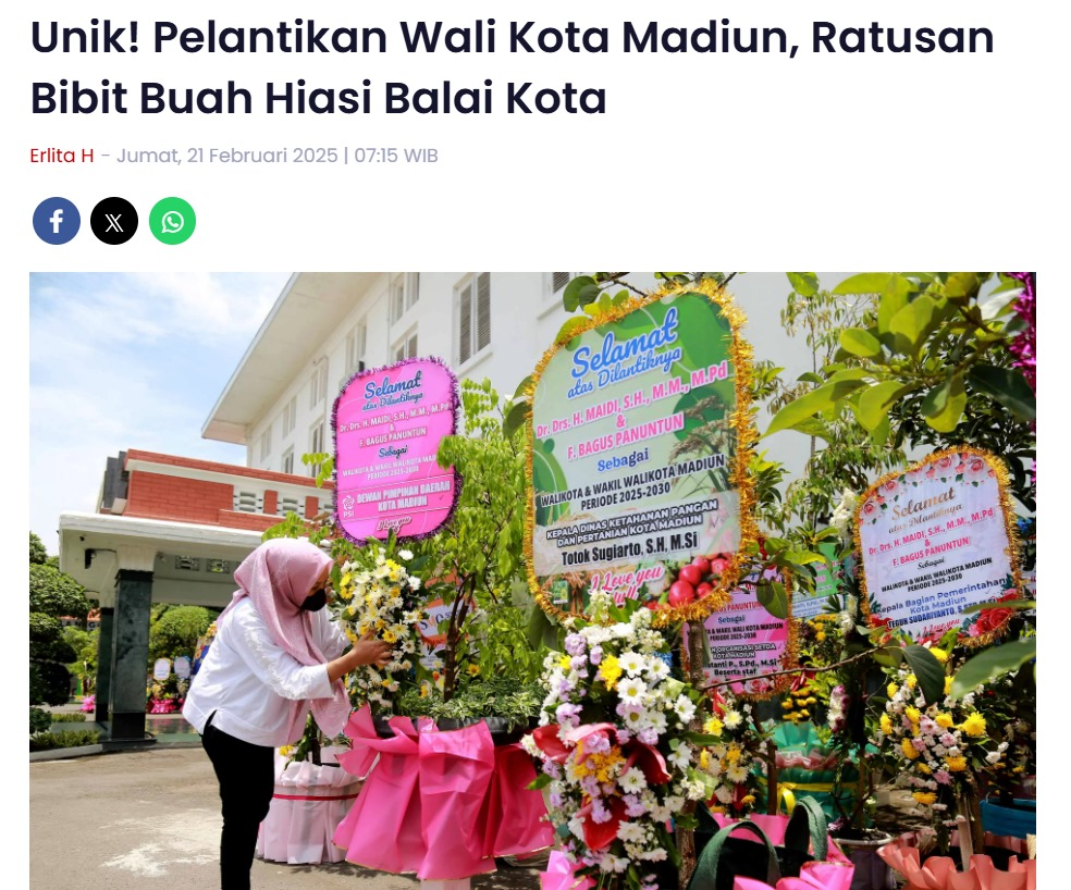 Unik! Pelantikan Wali Kota Madiun, Ratusan Bibit Buah Hiasi Balai Kota