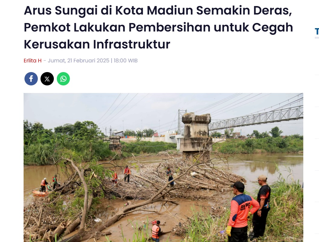 Arus Sungai di Kota Madiun Semakin Deras, Pemkot Lakukan Pembersihan untuk Cegah Kerusakan Infrastruktur