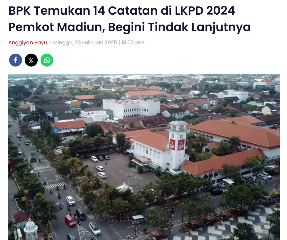 BPK Temukan 14 Catatan di LKPD 2024 Pemkot Madiun, Begini Tindak Lanjutnya