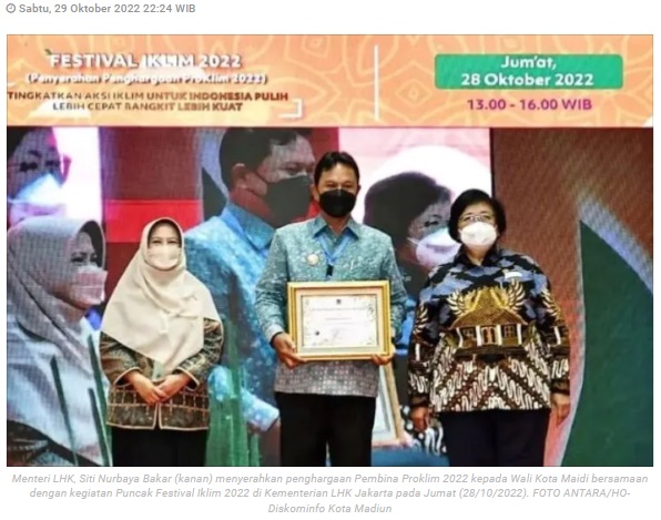 Wali Kota Maidi terima penghargaan Pembina Proklim 2022 dari KLHK