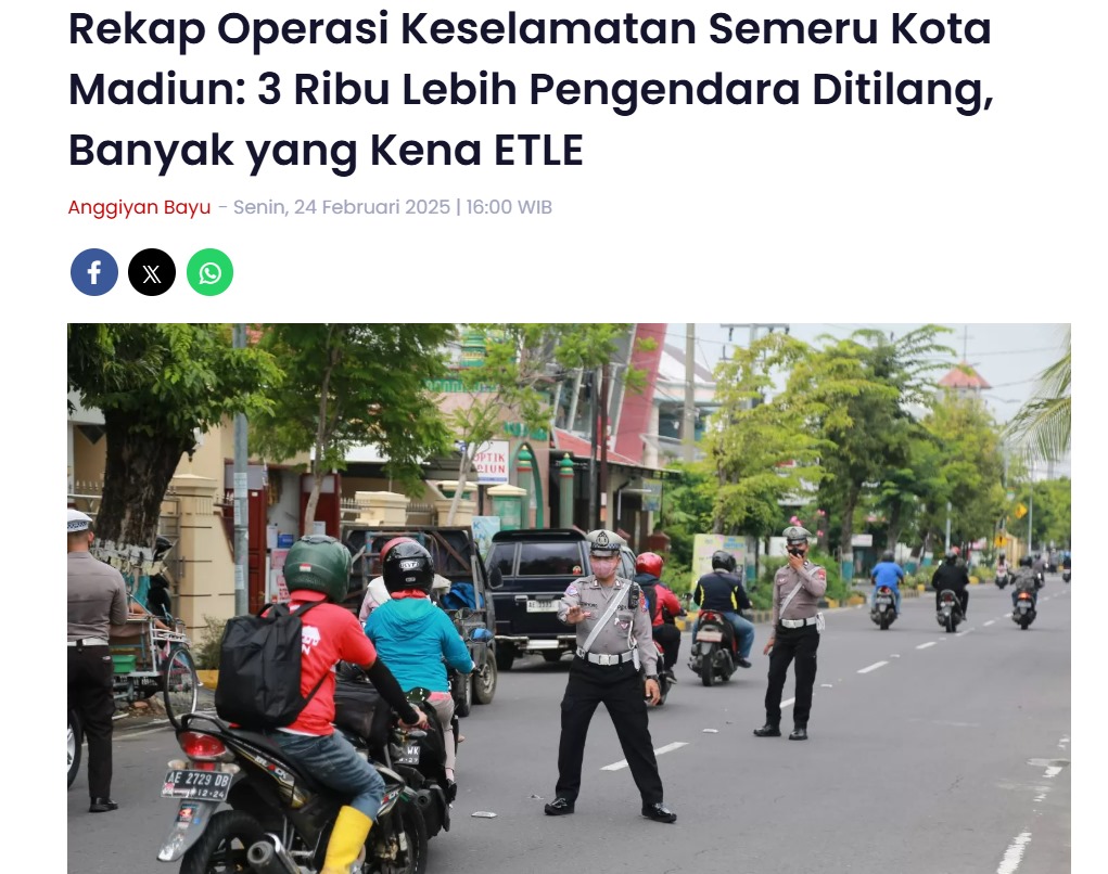 Rekap Operasi Keselamatan Semeru Kota Madiun: 3 Ribu Lebih Pengendara Ditilang, Banyak yang Kena ETLE