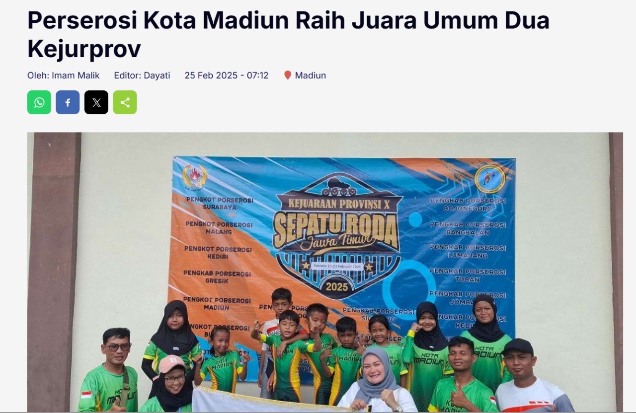 Perserosi Kota Madiun Raih Juara Umum Dua Kejurprov