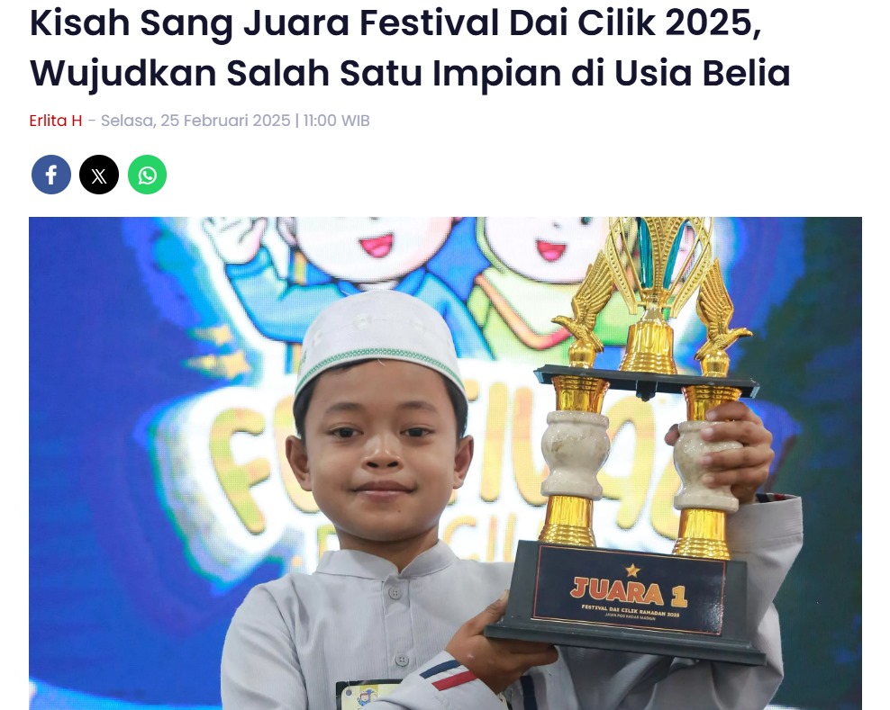 Kisah Sang Juara Festival Dai Cilik 2025, Wujudkan Salah Satu Impian di Usia Belia