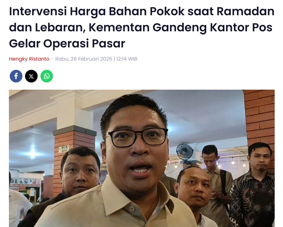 Intervensi Harga Bahan Pokok saat Ramadan dan Lebaran, Kementan Gandeng Kantor Pos Gelar Operasi Pasar