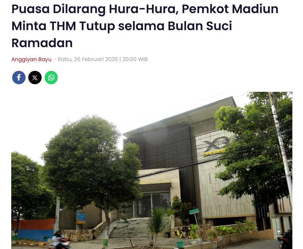 Puasa Dilarang Hura-Hura, Pemkot Madiun Minta THM Tutup selama Bulan Suci Ramadan