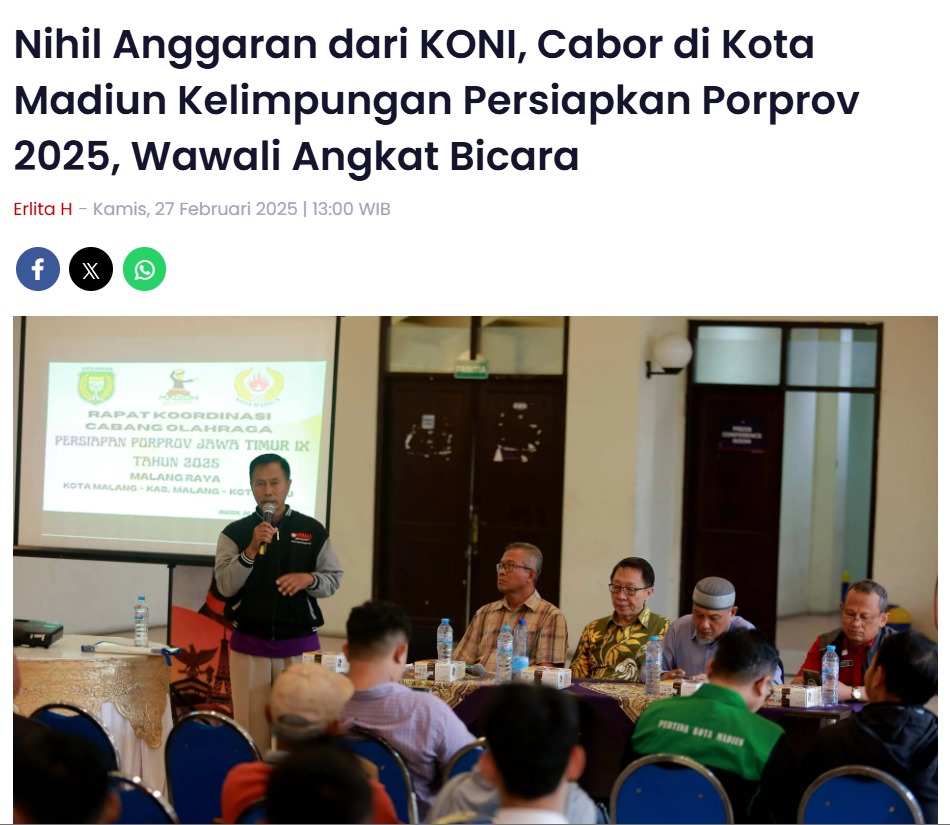 Nihil Anggaran dari KONI, Cabor di Kota Madiun Kelimpungan Persiapkan Porprov 2025, Wawali Angkat Bicara