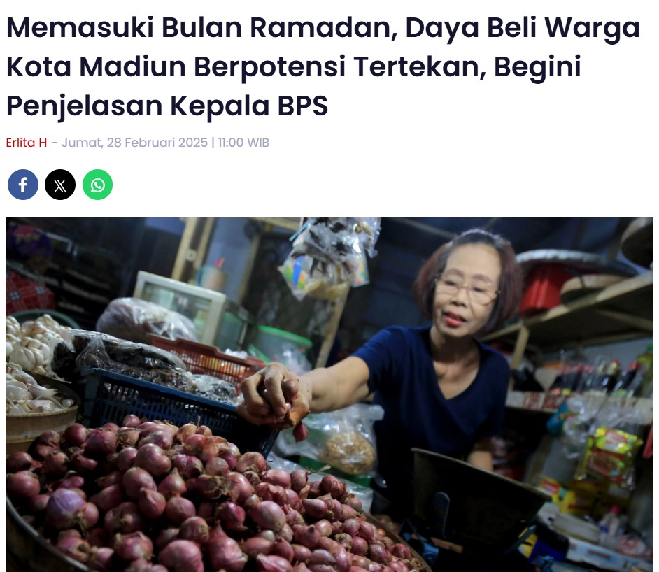Memasuki Bulan Ramadan, Daya Beli Warga Kota Madiun Berpotensi Tertekan, Begini Penjelasan Kepala BPS