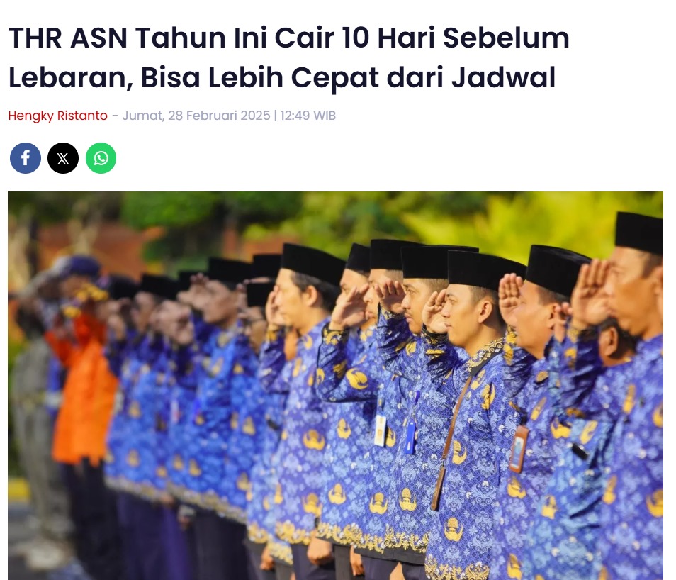 THR ASN Tahun Ini Cair 10 Hari Sebelum Lebaran, Bisa Lebih Cepat dari Jadwal