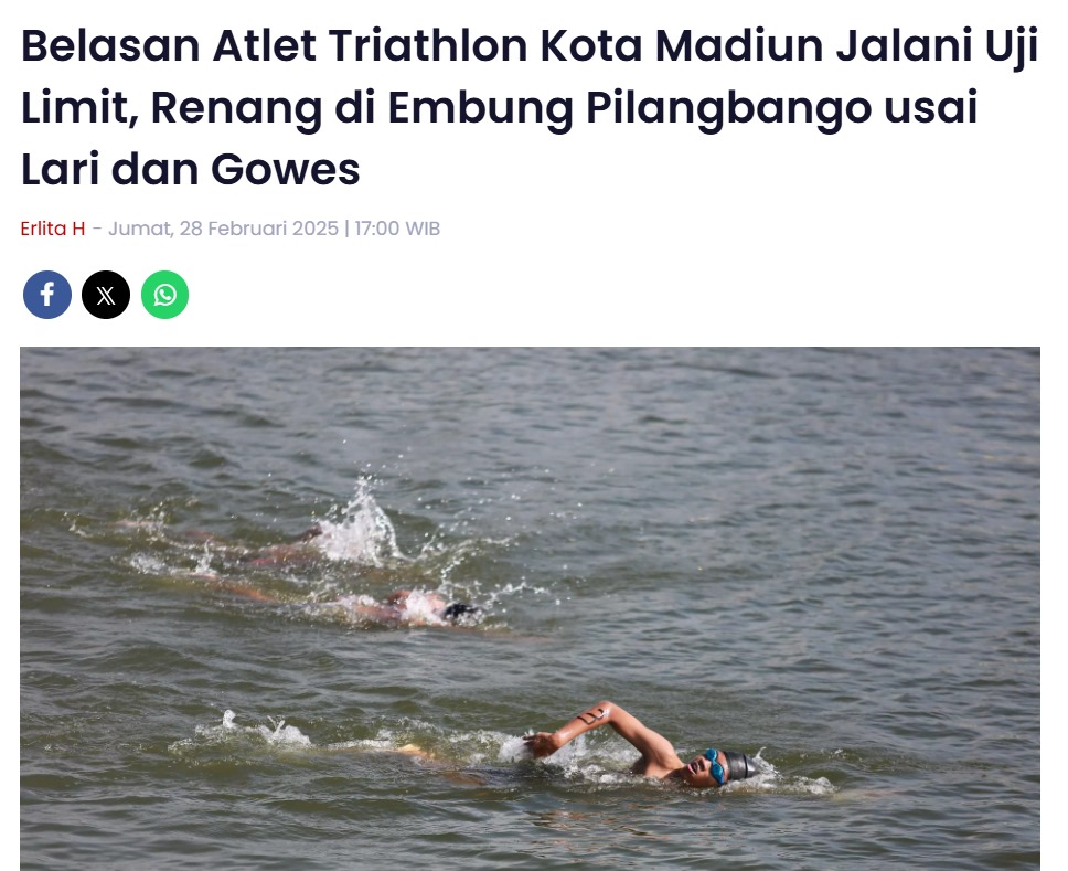 Belasan Atlet Triathlon Kota Madiun Jalani Uji Limit, Renang di Embung Pilangbango usai Lari dan Gowes
