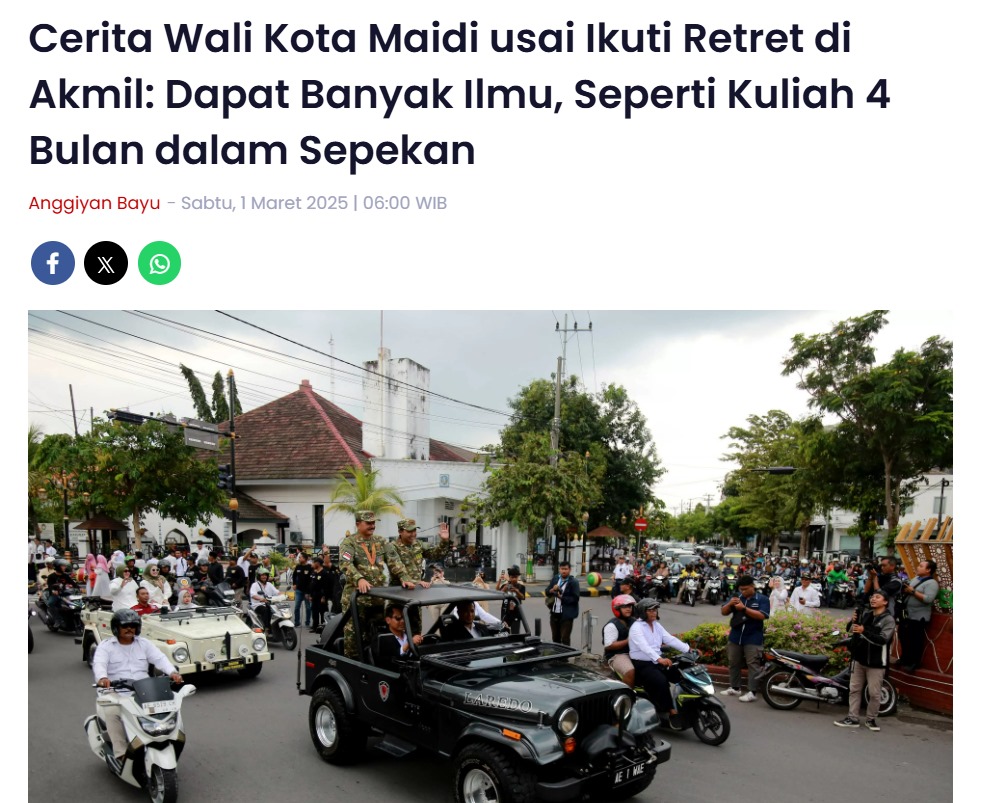 Cerita Wali Kota Maidi usai Ikuti Retret di Akmil: Dapat Banyak Ilmu, Seperti Kuliah 4 Bulan dalam Sepekan