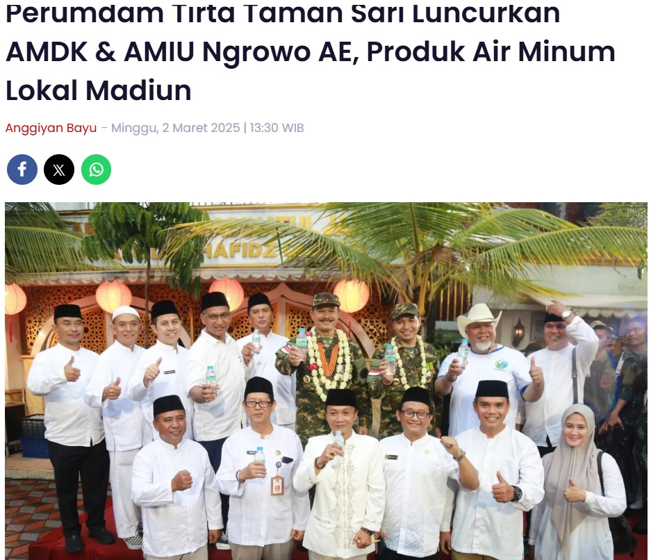 Perumda Tirta Taman Sari Luncurkan AMDK & AMIU Ngrowo AE, Produk Air Minum Lokal Madiun