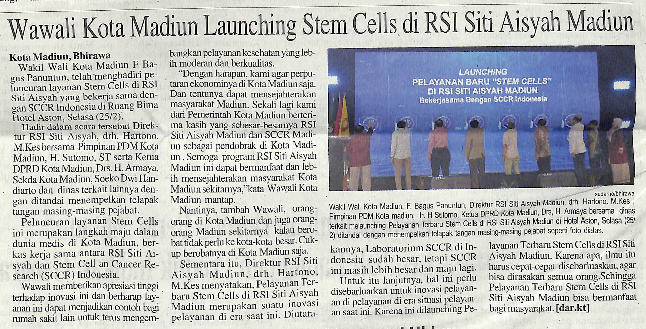 Wawali Kota Madiun Launching Stem Cells di RSI Siti Aisyah Madiun