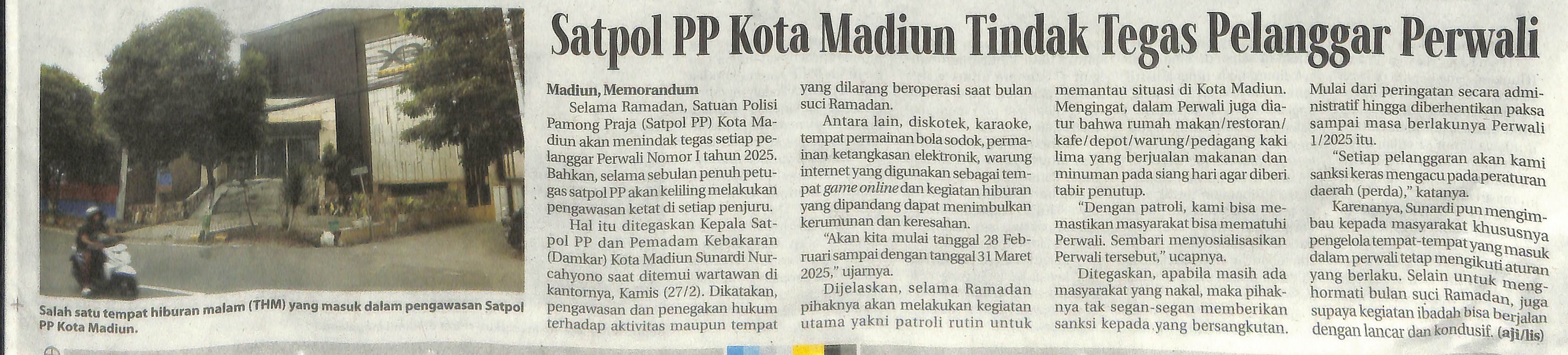 Satpol PP Kota Madiun Tindak Tegas Pelanggar Perwali
