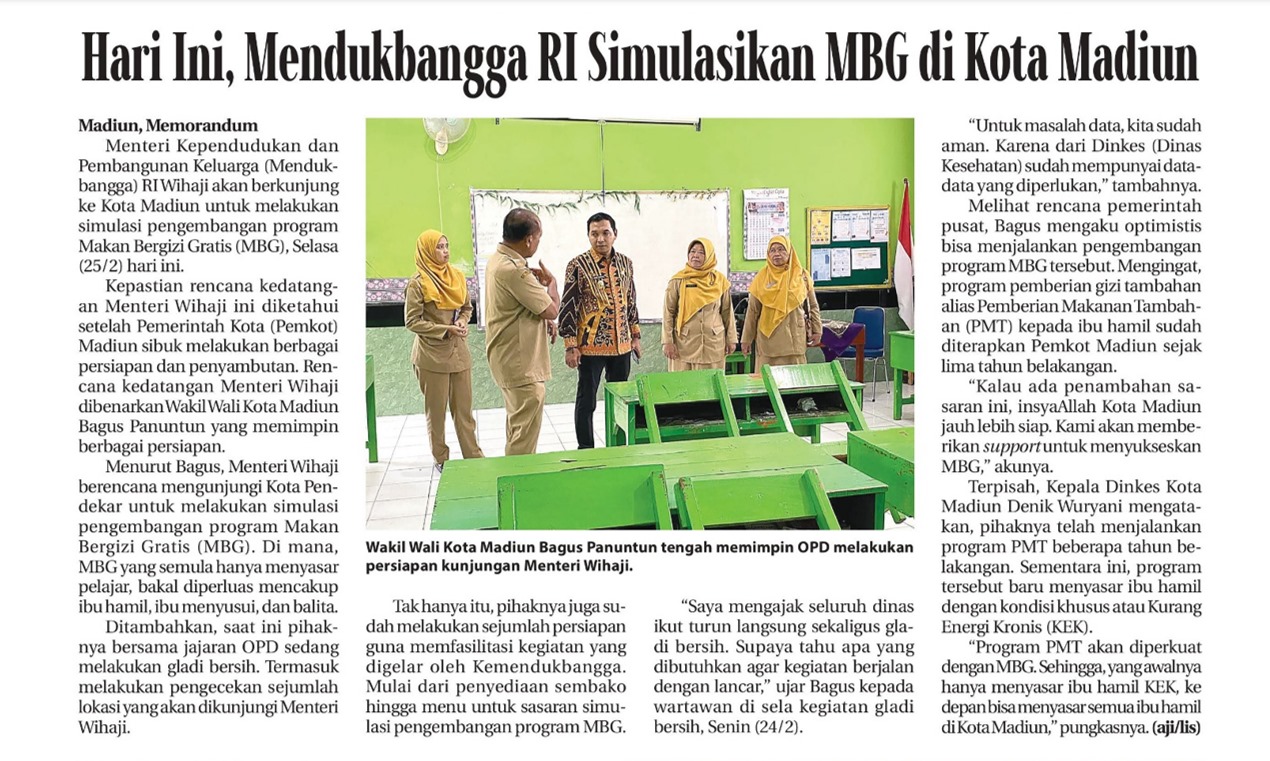 Hari Ini, Mendukbangga RI Simulasikan MBG di Kota Madiun