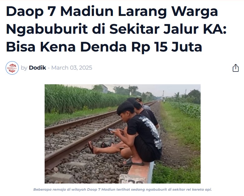 Daop 7 Madiun Larang Warga Ngabuburit di Sekitar Jalur KA: Bisa Kena Denda Rp 15 Juta