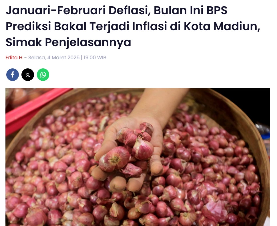Januari-Februari Deflasi, Bulan Ini BPS Prediksi Bakal Terjadi Inflasi di Kota Madiun, Simak Penjelasannya