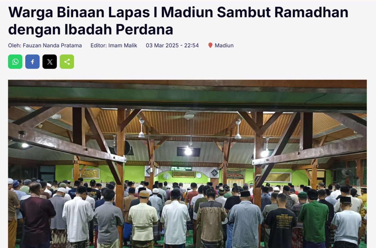 Waga Binaan Lapas I Madiun Sambut Ramadhan Dengan Ibadah Perdana