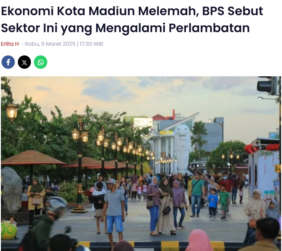 Ekonomi Kota Madiun Melemah, BPS Sebut Sektor Ini yang Mengalami Perlambatan