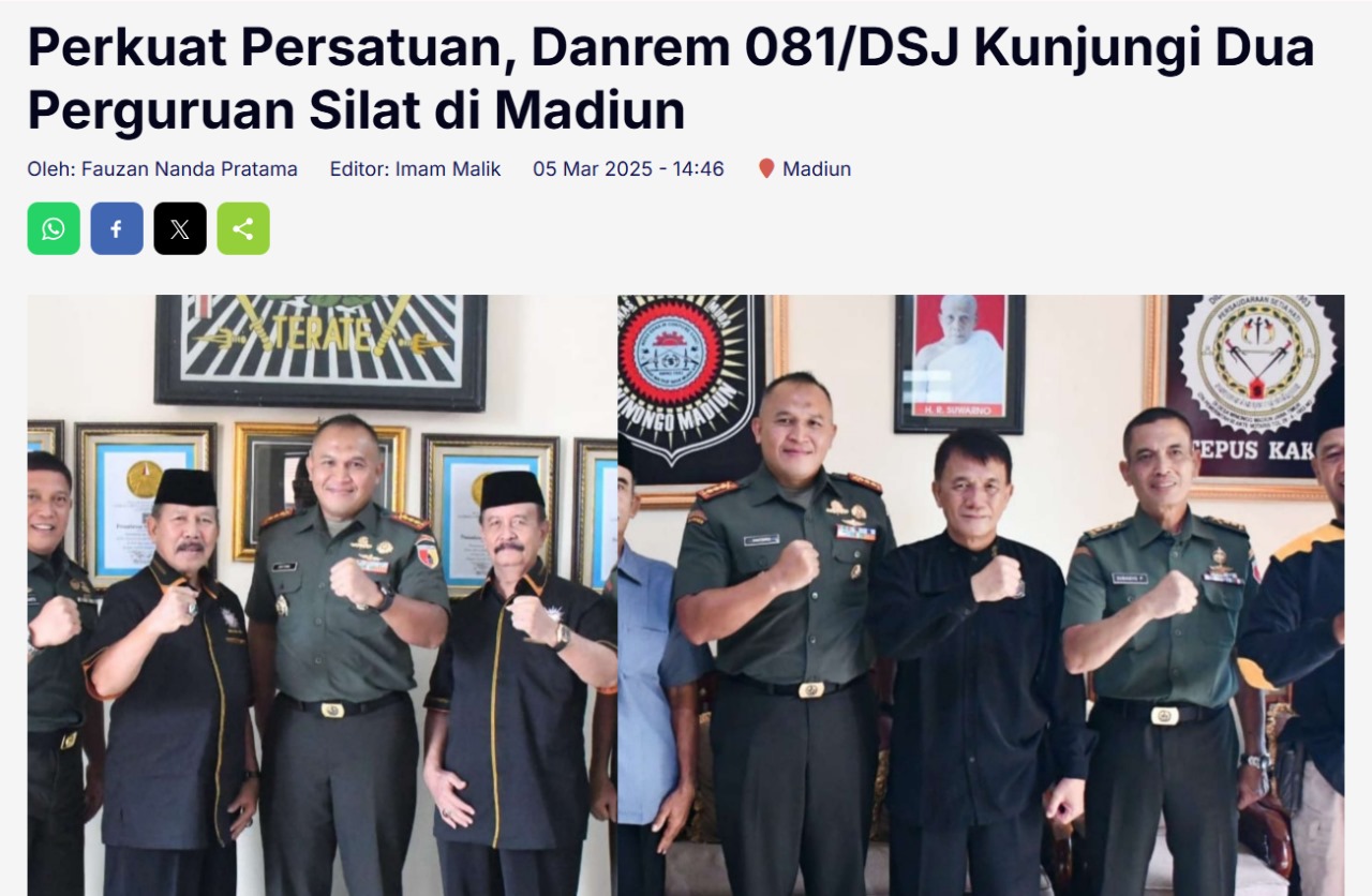Perkuat Persatuan, Danrem 081/DSJ Kunjungi Dua Perguruan Silat di Madiun