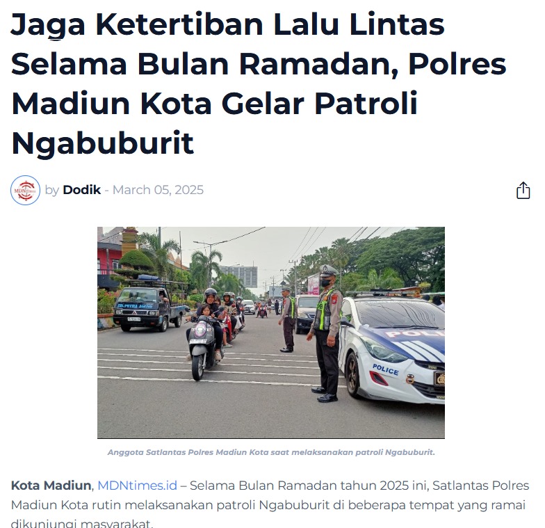 Jaga Ketertiban Lalu Lintas Selama Bulan Ramadan, Polres Madiun Kota Gelar Patroli Ngabuburit