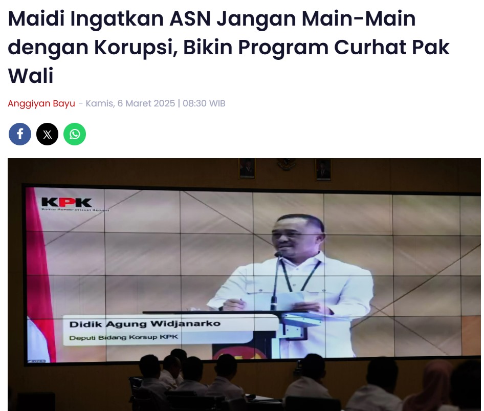 Maidi Ingatkan ASN Jangan Main-Main dengan Korupsi, Bikin Program Curhat Pak Wali