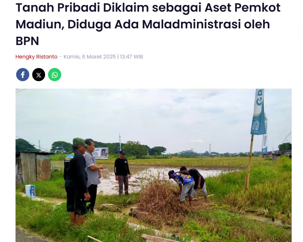 Tanah Pribadi Diklaim sebagai Aset Pemkot Madiun, Diduga Ada Maladministrasi oleh BPN