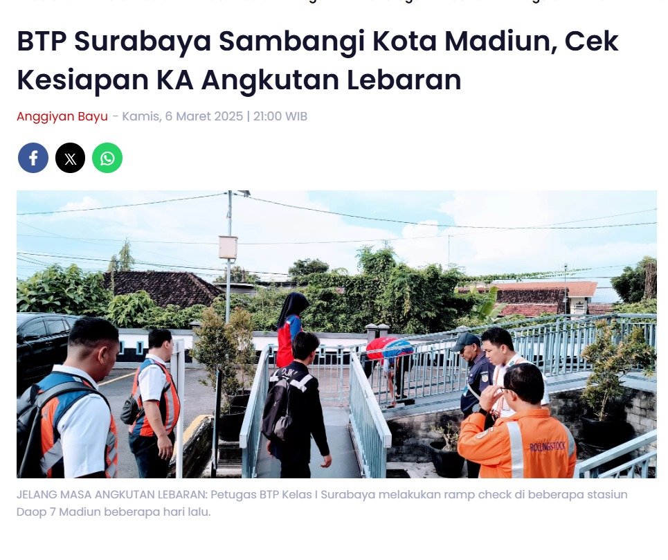 BTP Surabaya Sambangi Kota Madiun, Cek Kesiapan KA Angkutan Lebaran