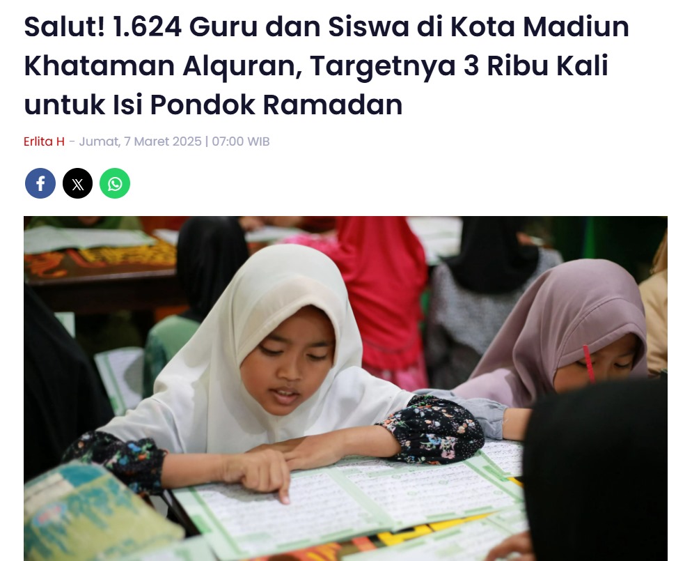 Salut! 1.624 Guru dan Siswa di Kota Madiun Khataman Alquran, Targetnya 3 Ribu Kali untuk Isi Pondok Ramadan