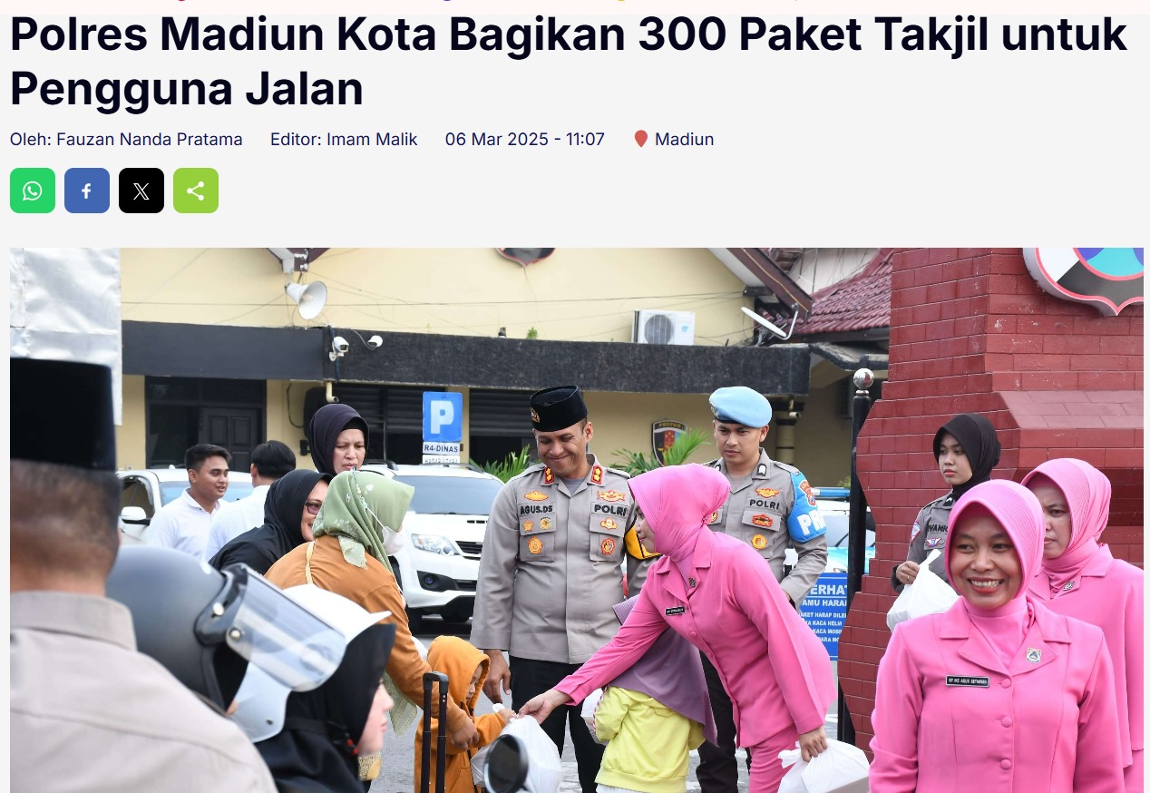 Polres Madiun Kota Bagikan 300 Paket Takjil untuk Pengguna Jalan