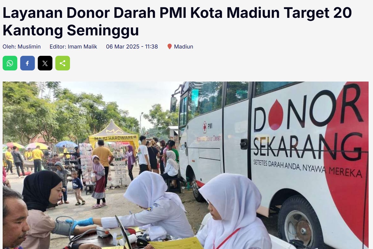 Layanan Donor Darah PMI Kota Madiun Target 20 Kantong Seminggu