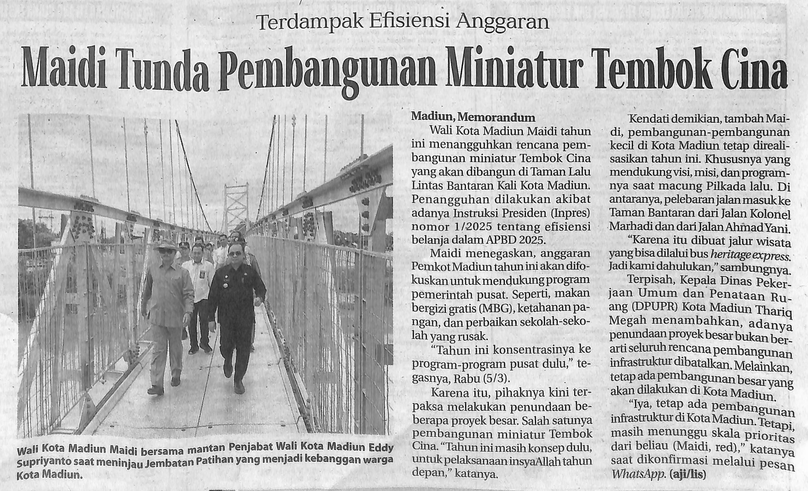 Maidi Tunda Pembangunan Miniatur Tembok Cina